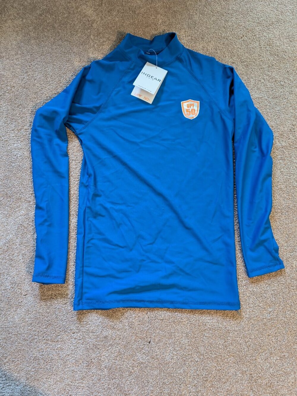 Blue long sleeve high neck rash guard swim top XL Slim NWT SF 50+